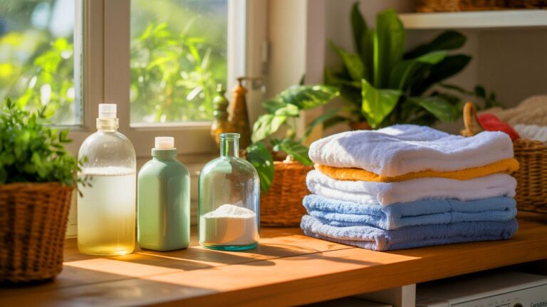 Illustration de l'utilisation d'alternatives naturelles pour adoucir le linge.