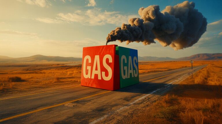 Illustration du coût caché du gaz en 2025 et ses implications économiques, environnementales et sociales (généré par IA). Credit: Ideogram.